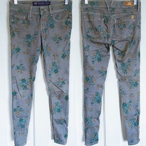Divine Rights of Denim Floral Jeans Grey Aqua S 24